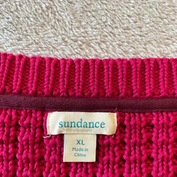 Sundance Sweater Womens Extra Large Pink Chunky Knit Cotton Short Sleeve V Neck - Picture 3 of 5